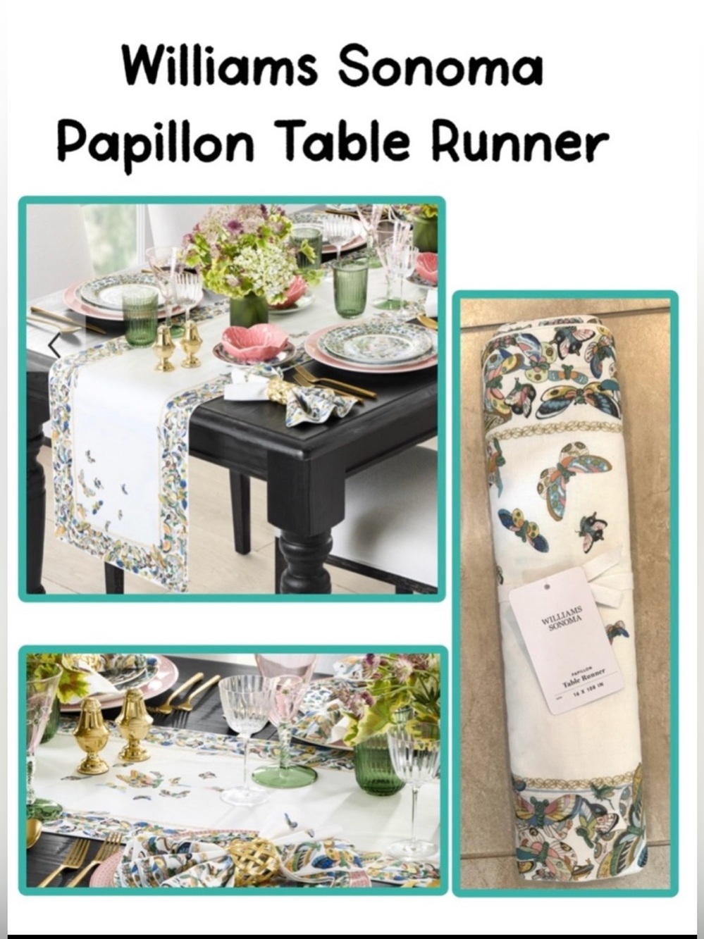 Williams Sonoma Papillon Table Runner - Picture 1 of 10